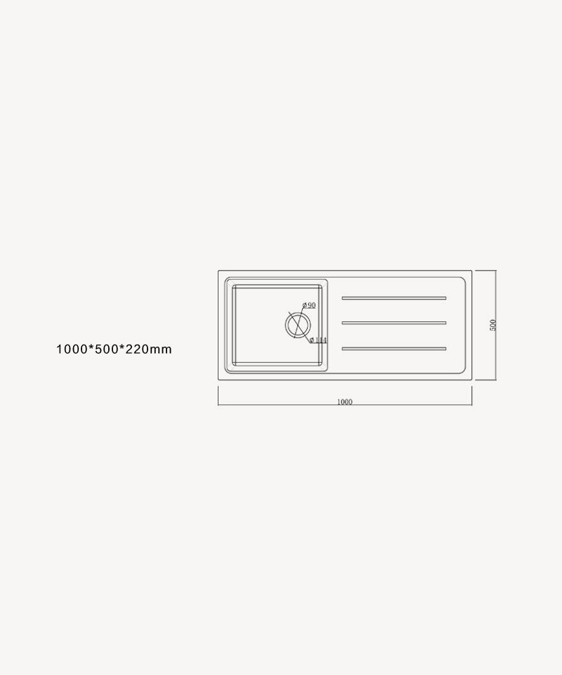 Evier de cuisine simple 1000 mm - gris ciment - Galanthus