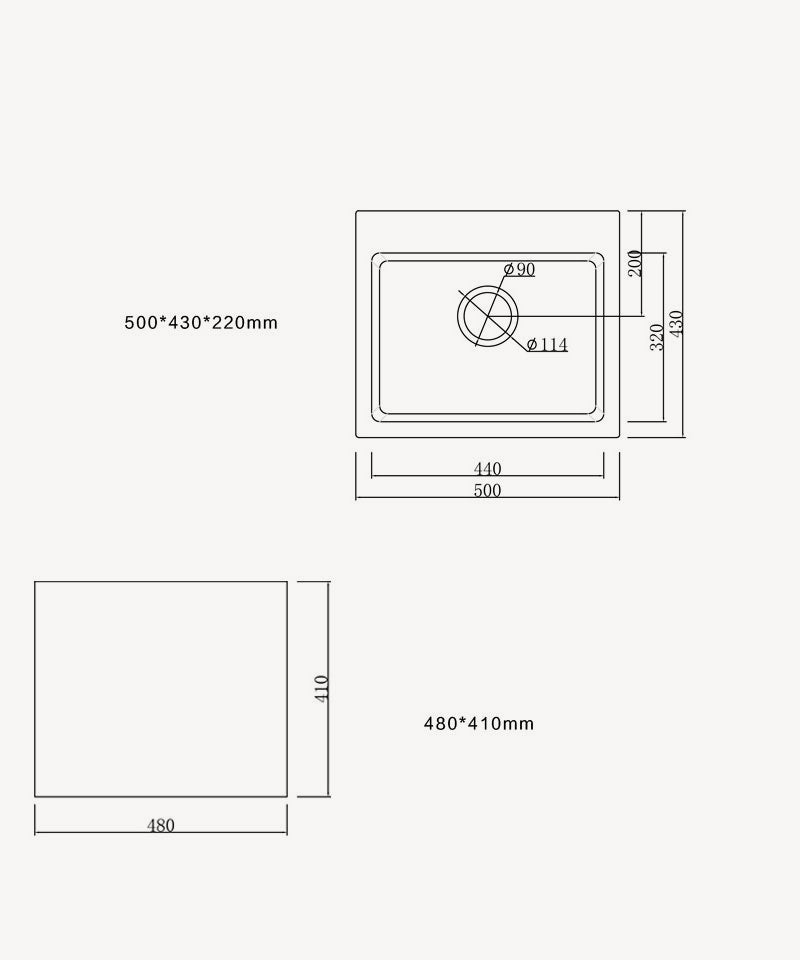 Evier de cuisine simple 500 mm - granit noir mat - Alto