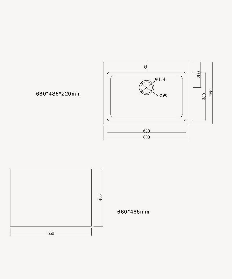 Evier de cuisine simple 680 mm - granit noir mat - Lotus