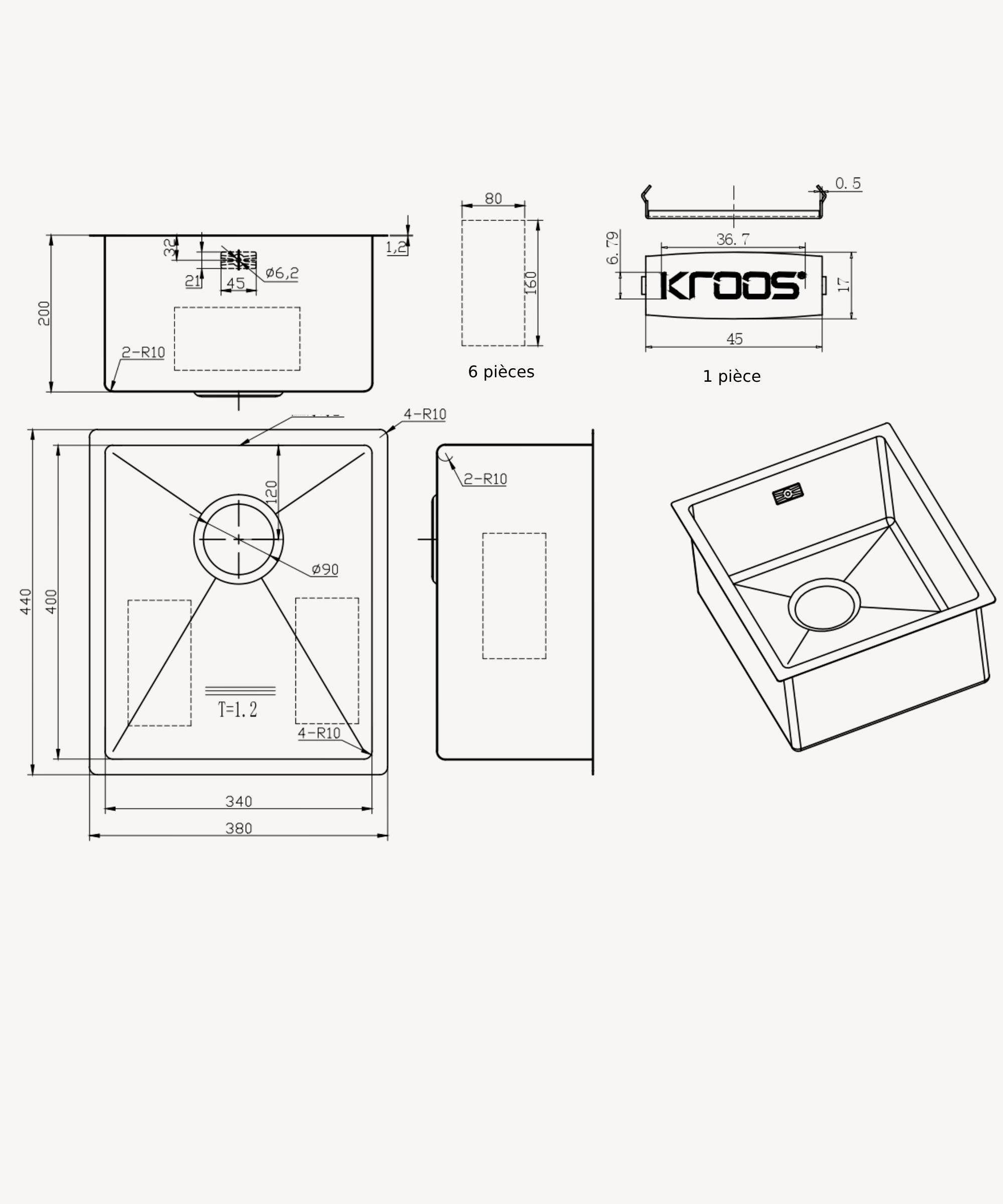 Évier de cuisine simple 380 mm - cuivre brossé - Balsa