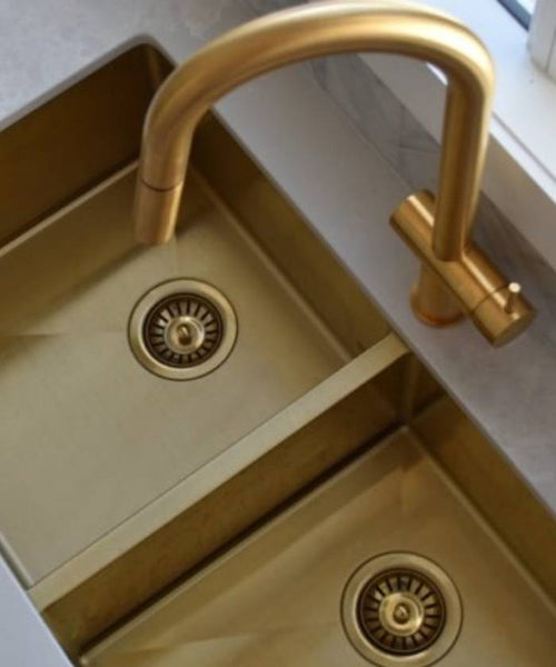 Évier de cuisine double 760 mm - laiton brossé - Jaboty