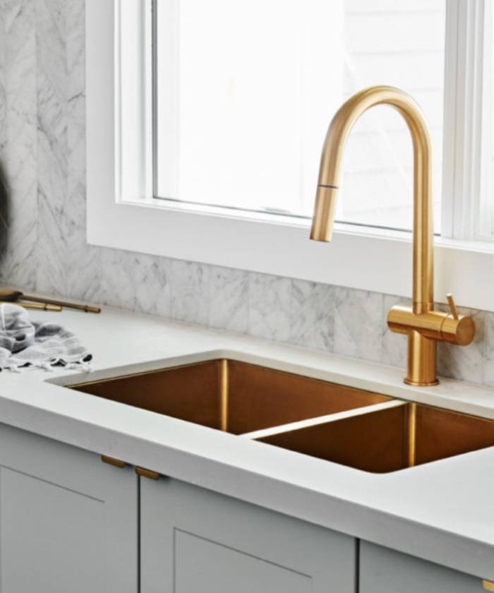 Évier de cuisine double 760 mm - laiton brossé - Jaboty