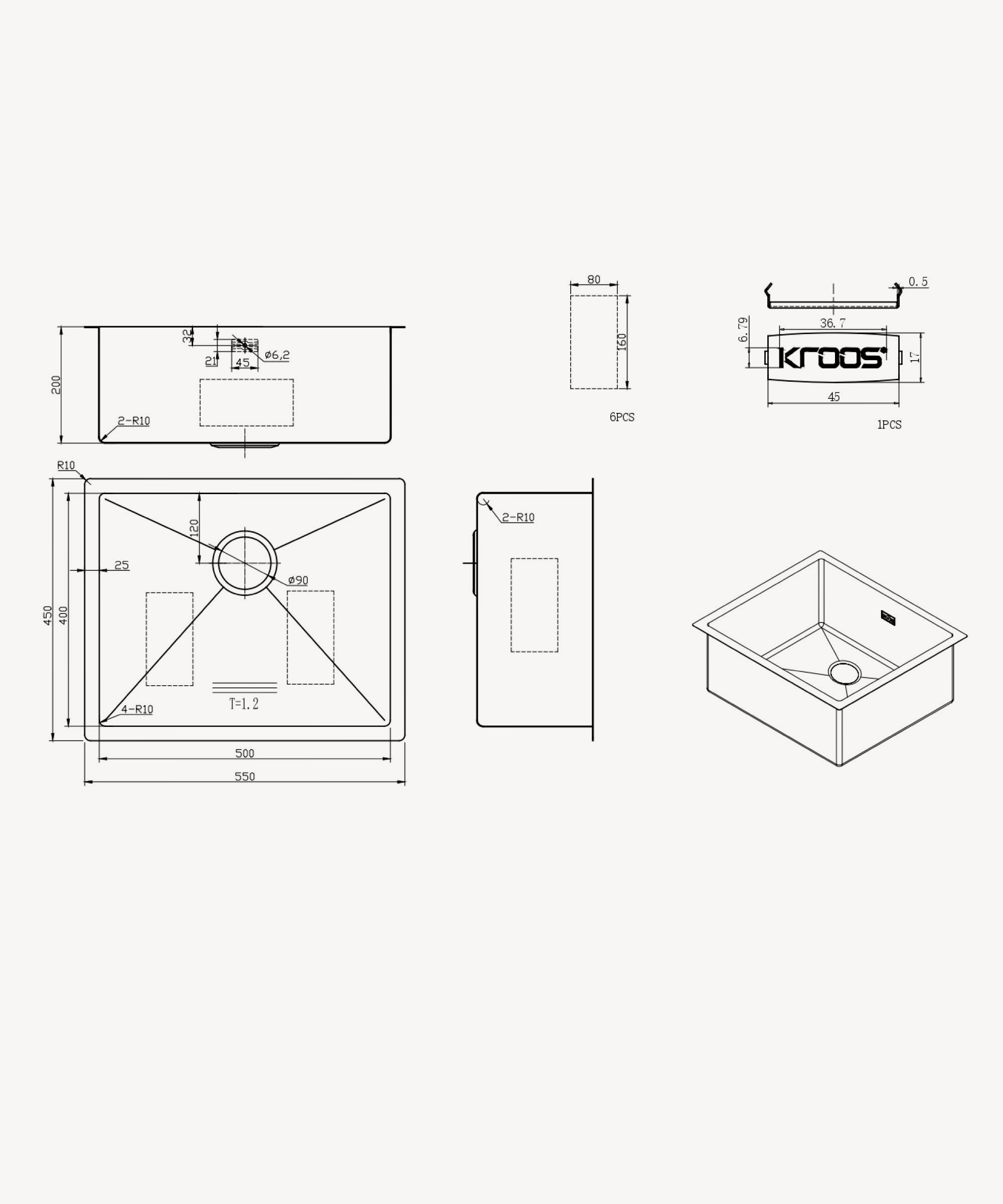 Évier de cuisine simple 550 mm - cuivre brossé - Ohia