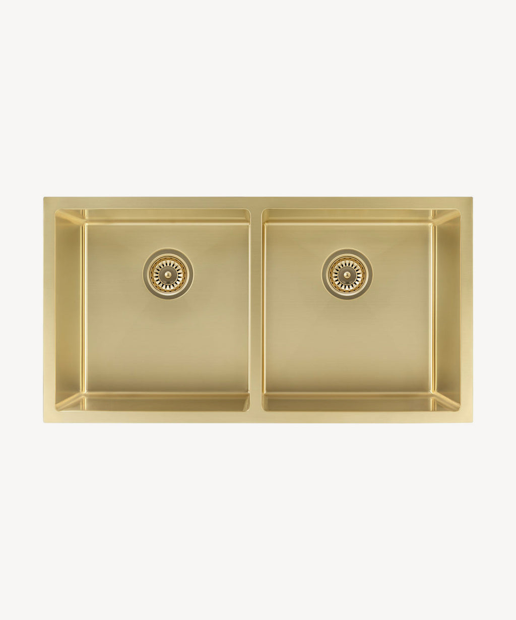 Évier de cuisine double 855 mm - laiton brossé - Tilia