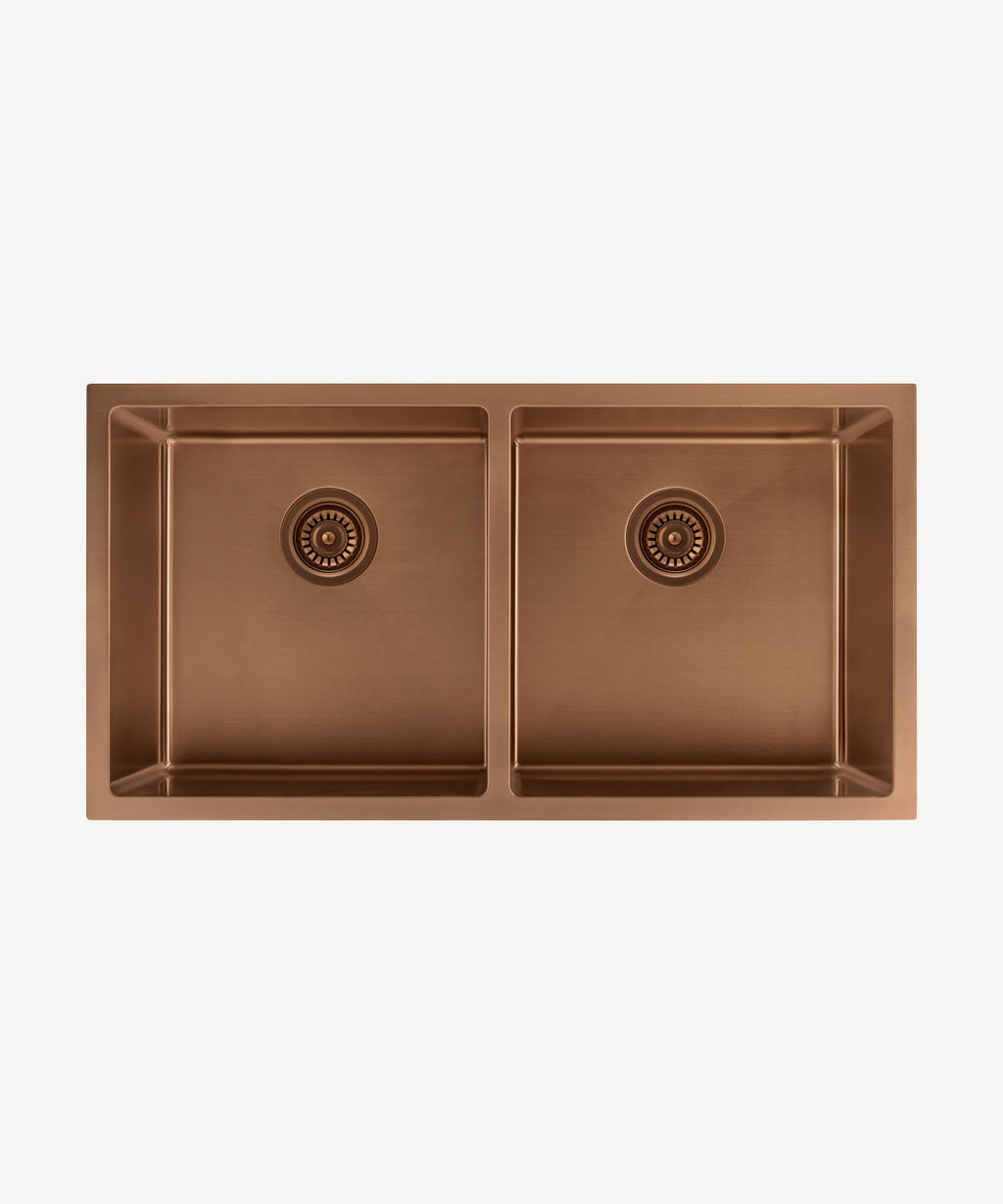 Évier de cuisine double 855 mm - cuivre brossé - Tilia