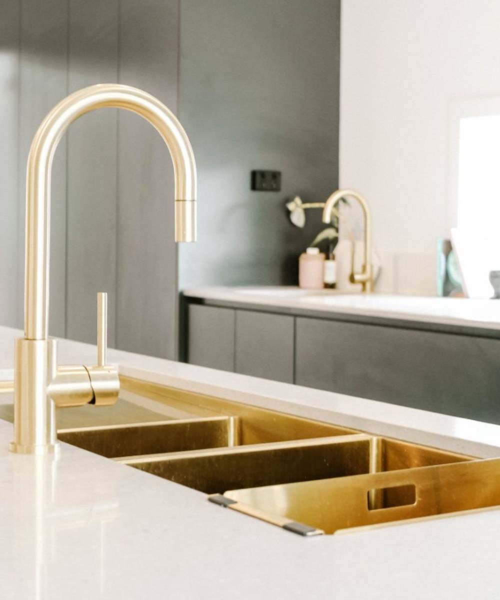 Évier de cuisine double 1180 mm - laiton brossé - Filao