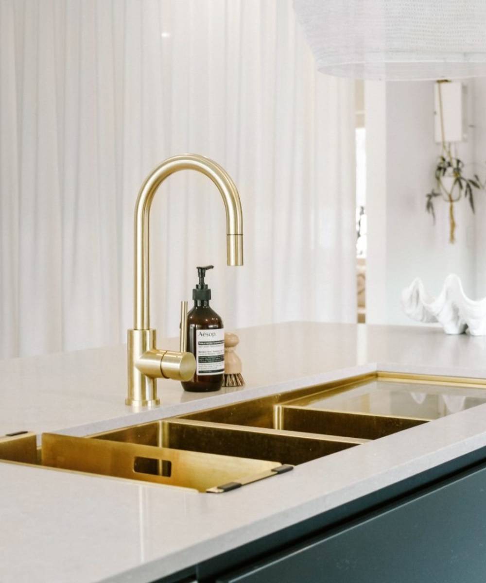 Évier de cuisine double 1180 mm - laiton brossé - Filao