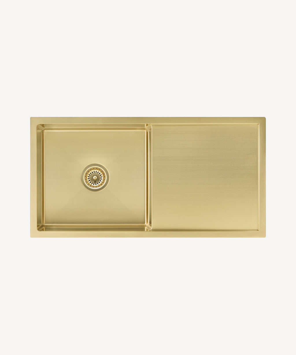 Évier de cuisine simple 880 mm - laiton brossé - Limba