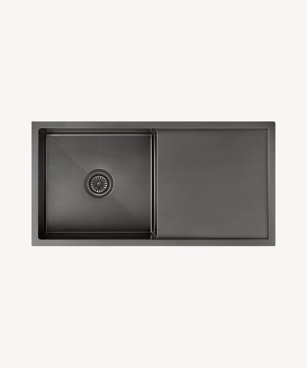 Évier de cuisine simple 880 mm - gun metal brossé - Limba