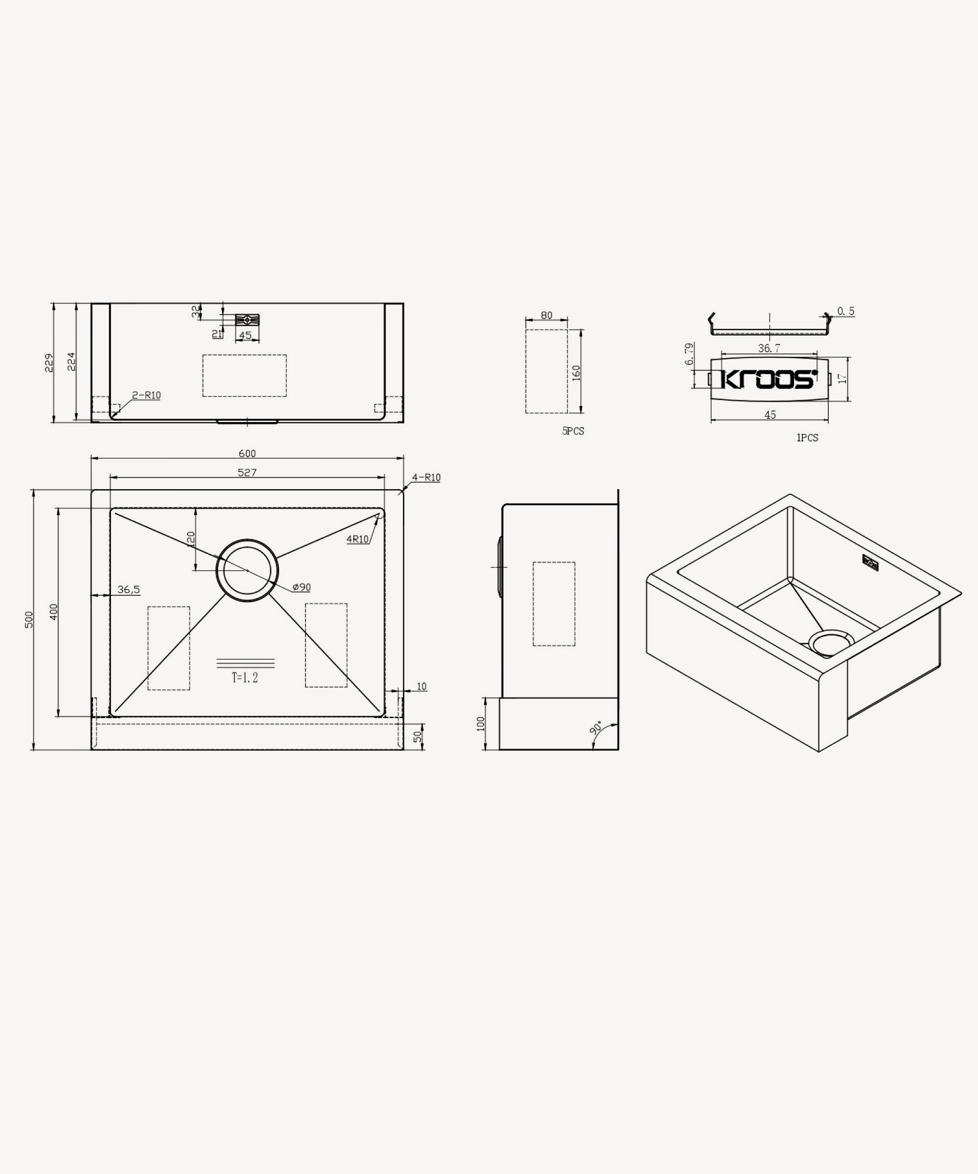 Évier de cuisine 600 mm - cuivre brossé - Sugi