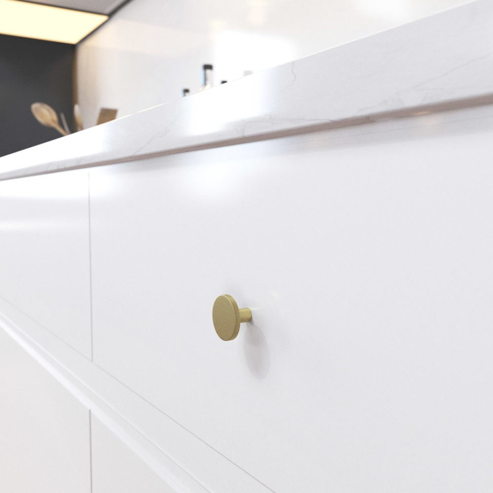 Bouton de meuble de cuisine rond - laiton brossé