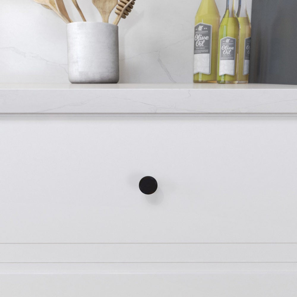 Bouton de meuble de cuisine rond - noir mat