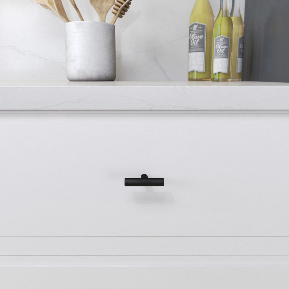 Poignée de meuble de cuisine texturée en T 57 mm - noir mat